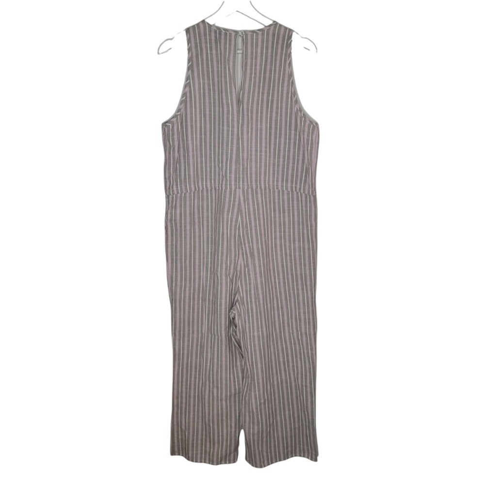 DREW Jumpsuit Women Large Tan Pink Stripe Cotton Wide Leg Sleeveless V-Neck Boho - Picture 6 of 13